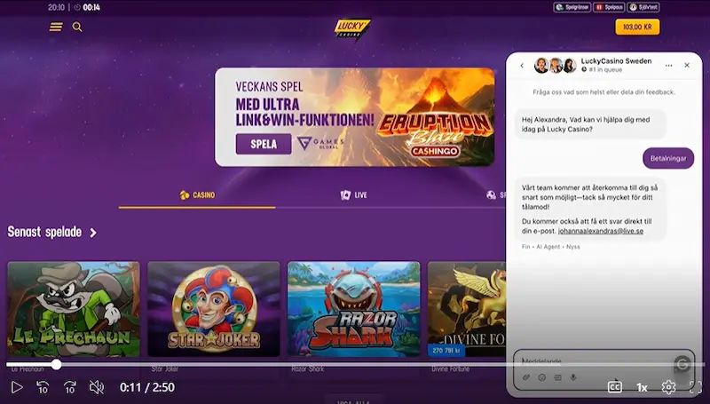 Live chatt Lucky casino test