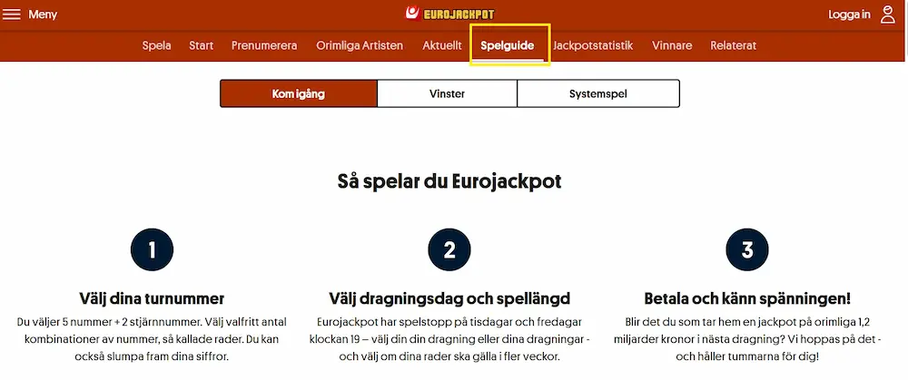 Svenska spel turspel spelguide Eurojackpot