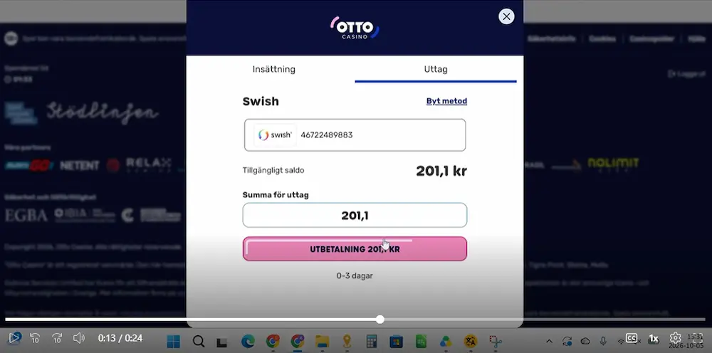 Uttag hos Otto Casino Swish