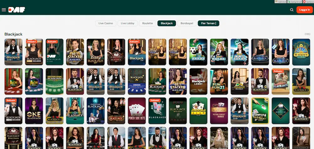 Sortering blackjack Paf Casino