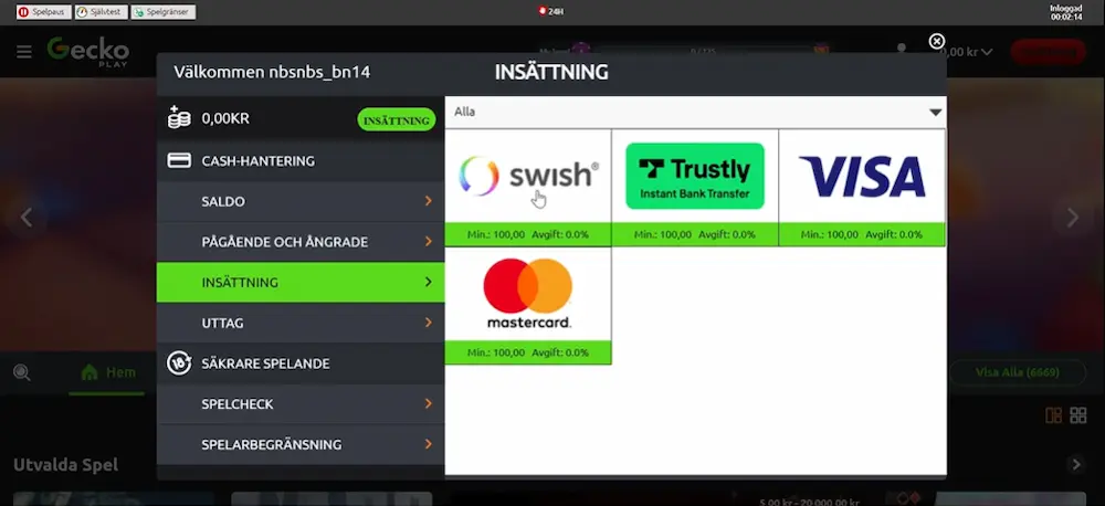 Test insattning Swish Geckoplay