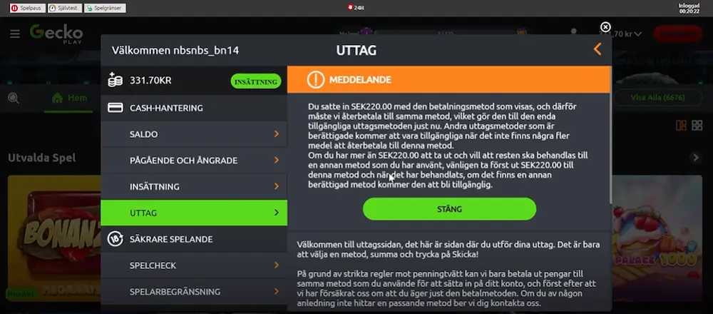 uttag Geckoplay Swish