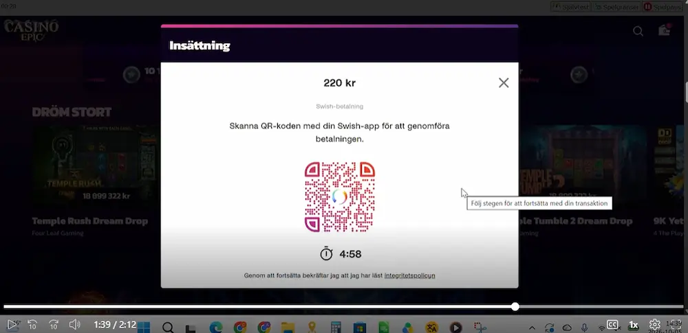 Verifiering insattning Casino Epic