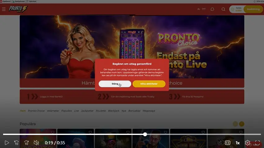 Uttag prontolive behandlas