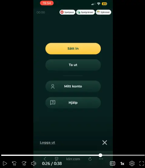 Klirr mobil casino meny sätt in