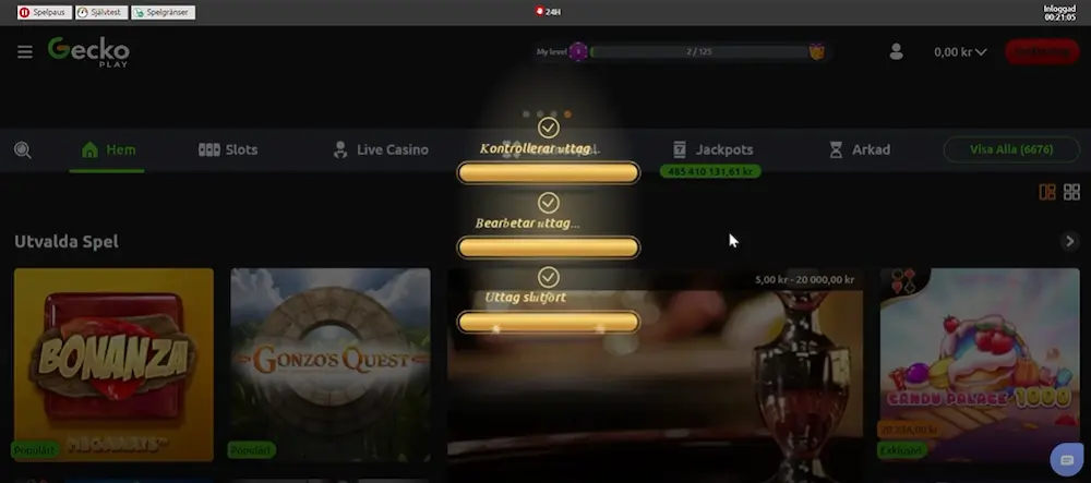 Uttag slutfort geckoplay casino
