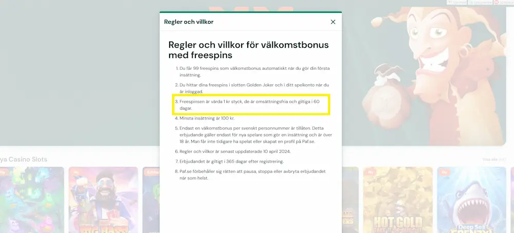 Test Paf - spins utan omsattning