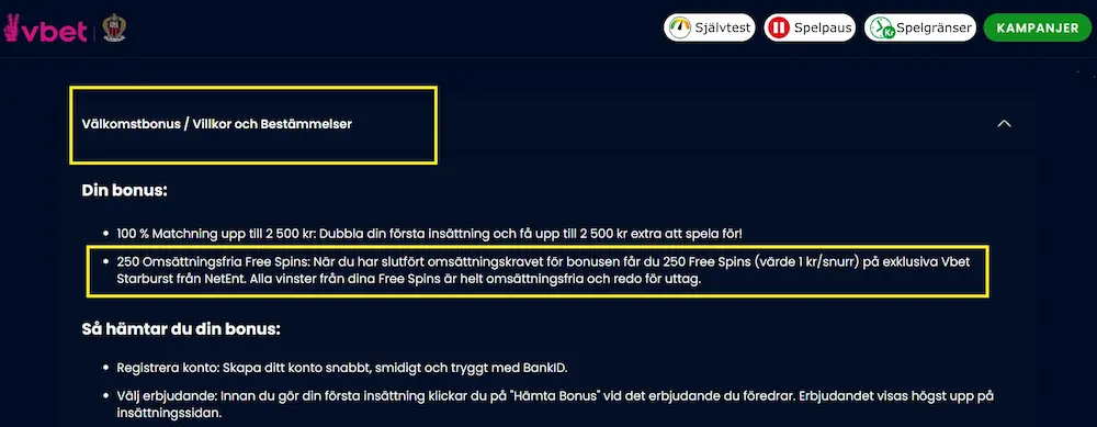Vbet free spins utan omsättning