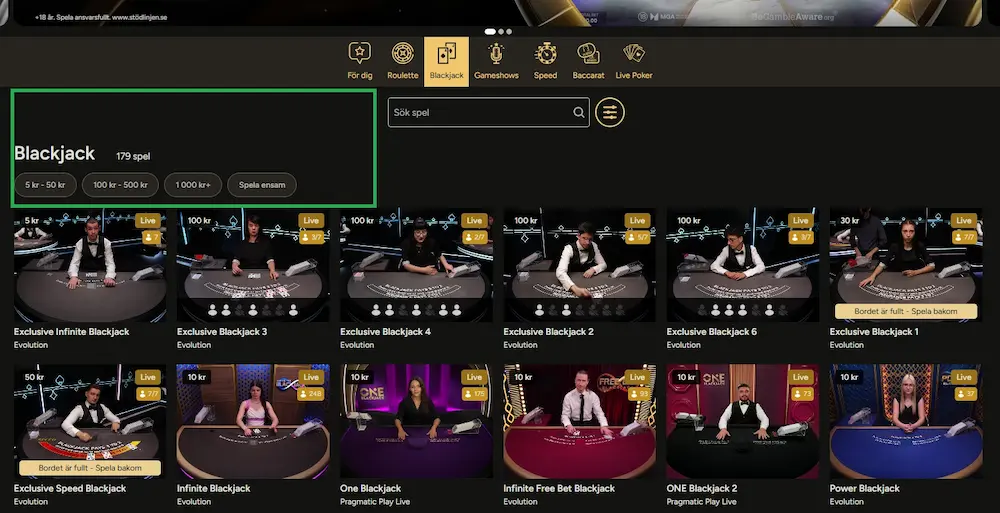 Storspelare antal blackjackspel