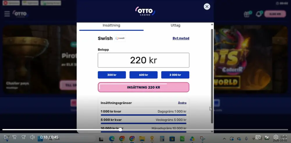 Test insattning Otto casino