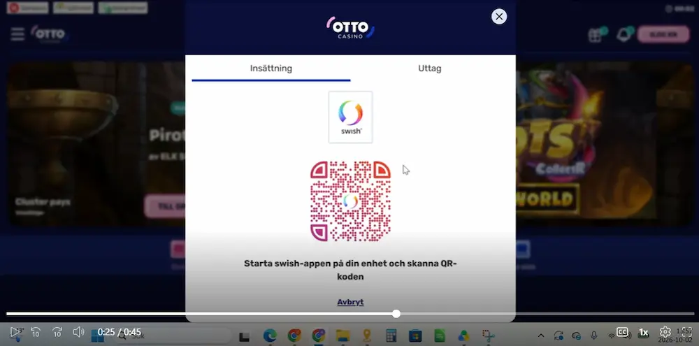 Test insattning Otto casino QR-kod