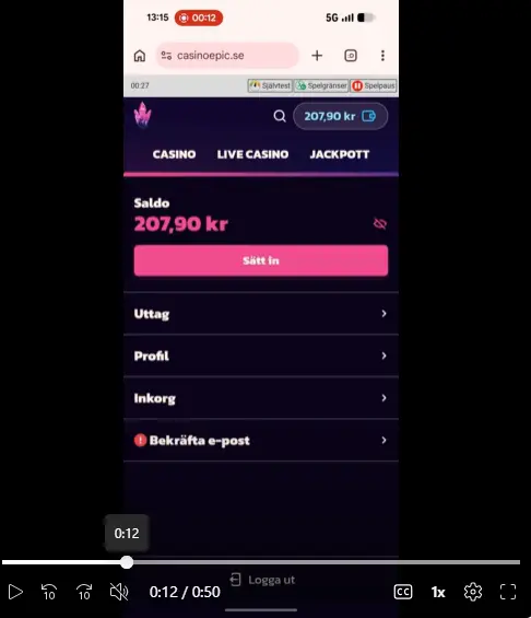 insattning mobilen Casino Epic