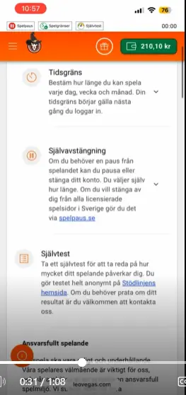 Test spelgränser mobilen leovegas