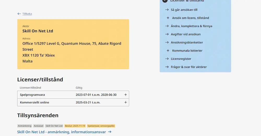 Utdrag licensregistret PlayJango