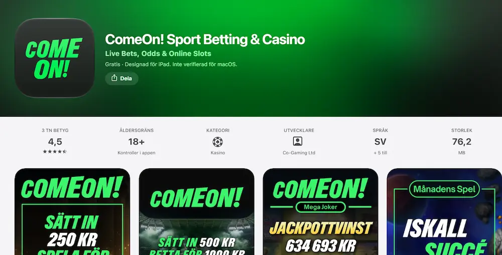 ComeOn App iPhone