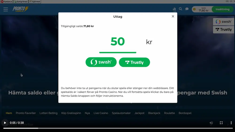 Lägsta uttag pronto casino