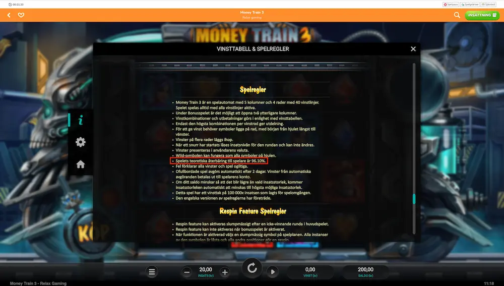 YoYoCasino - Money train 3 RTP