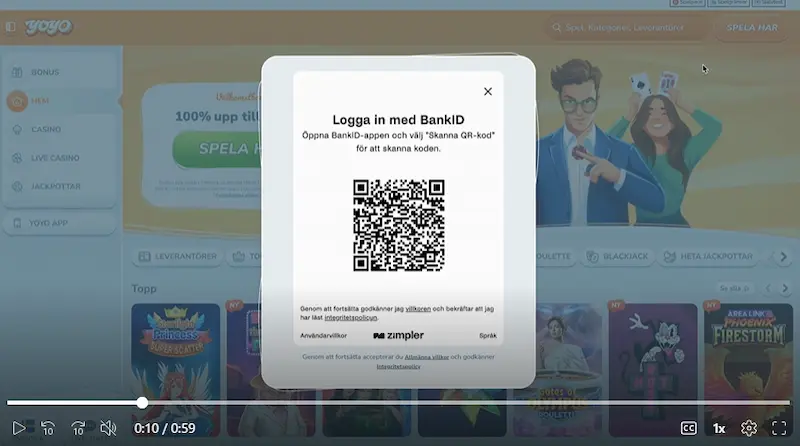 Yoyocasino - registrering QR kod