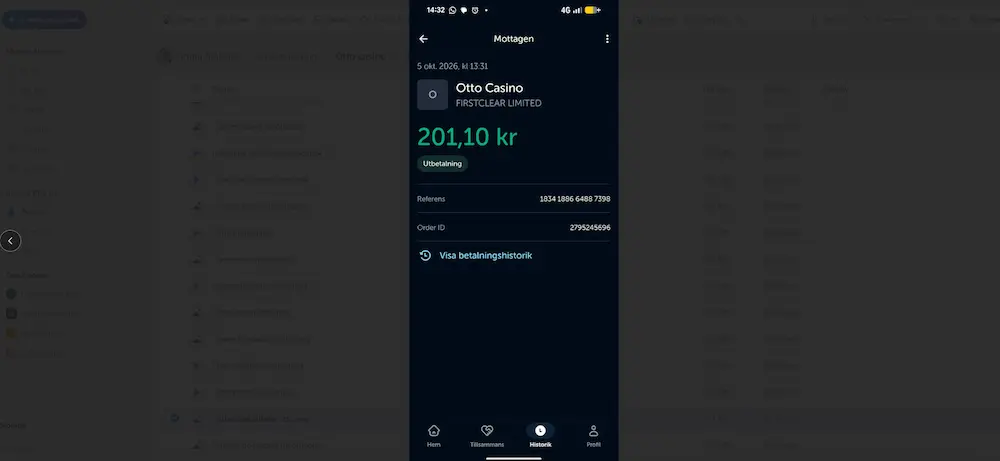 Test uttag Otto casino - kvitto