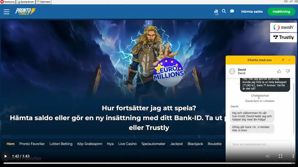 Pronto casino support test