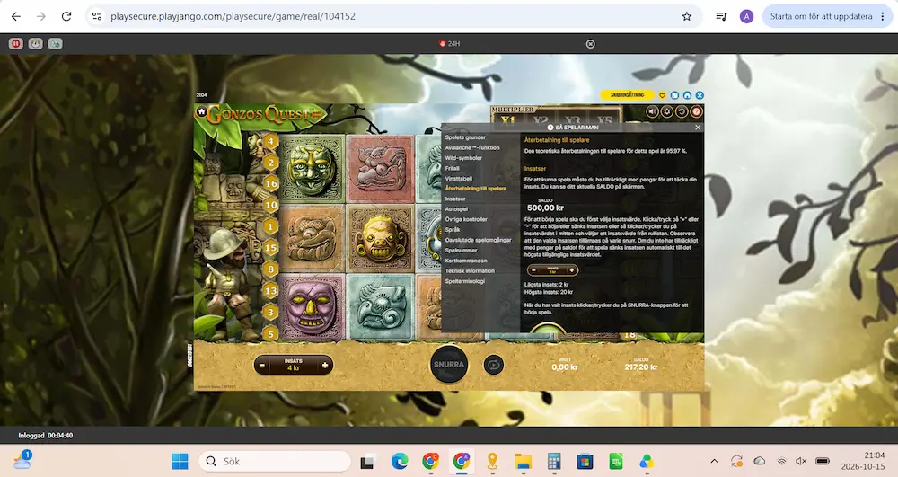 Gonzos Quest RTP - PlayJango