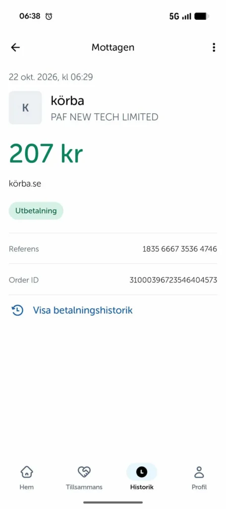 Kvitto uttag mottagit Korba Casino