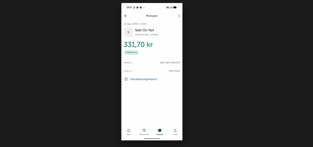 Kvitto uttag mottaget Geckoplay