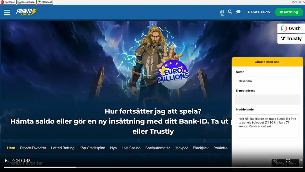 Prontocasino fråga test live chatt