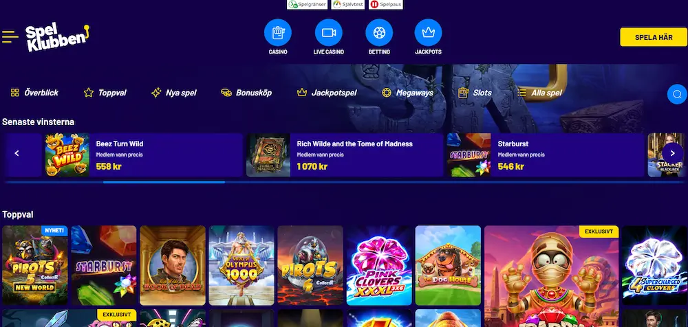 Spelklubben utbud betting casino