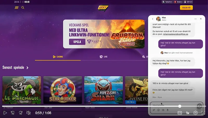 Svar lucky casino chatt test