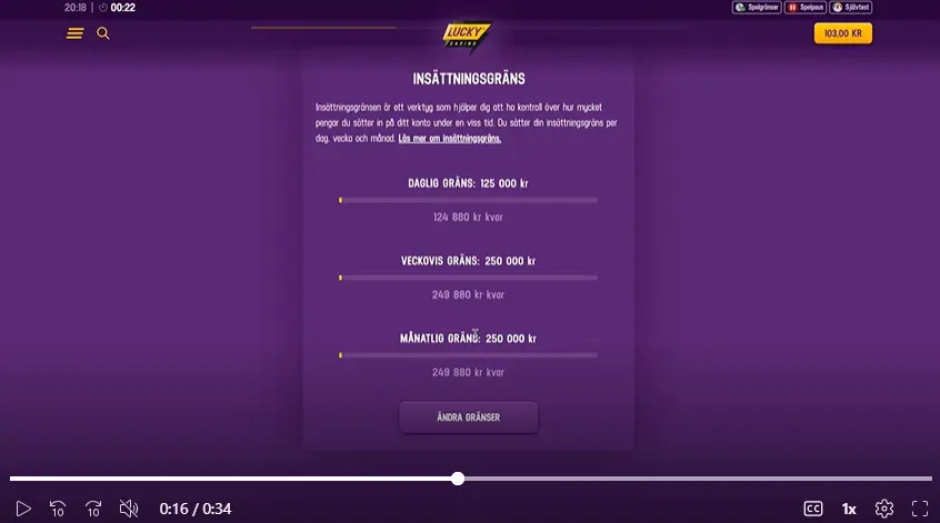 Mina insättningsgränser Lucky Casino