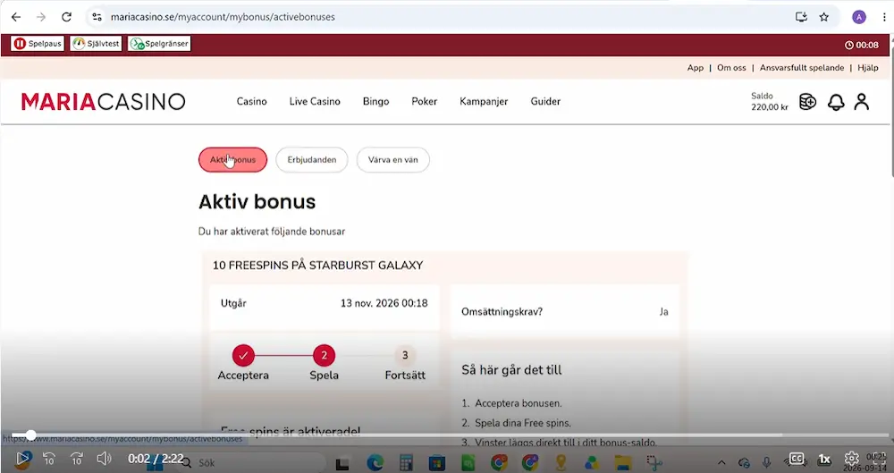 Aktiv bonus att anvanda - Maria